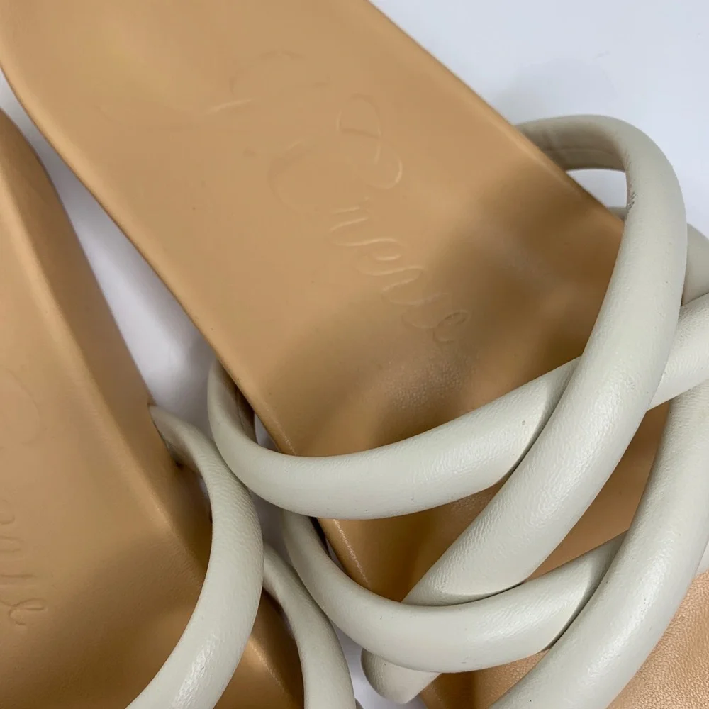 J Crew Pacific Fresh Cream Cushy Slip On Sandals Strappy Size 8.5 Women’s